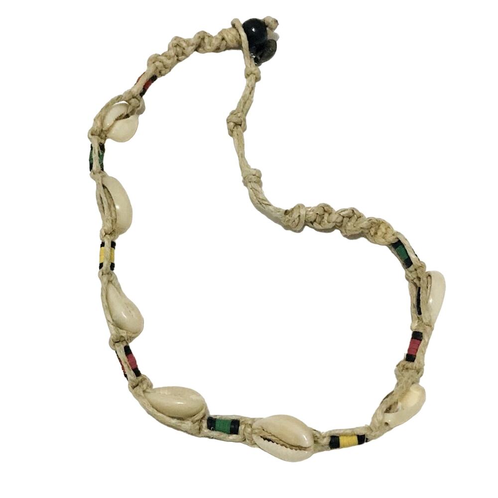 Woven green, red, yellow Shell necklace